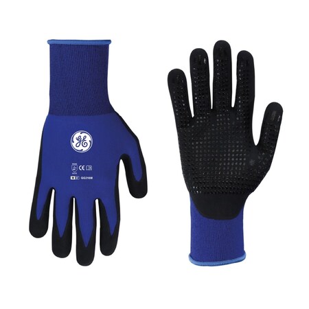 Ge Coated Gloves, NitrileFoam Nitrile, Dotted, Blue, XL 1 PR GG216MC